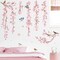 decalmile Cherry Blossom Flower Vine Wall Decals Hanging Floral Tree Branch Birds Wall Stickers Living Room Bedroom Office Wall Decor